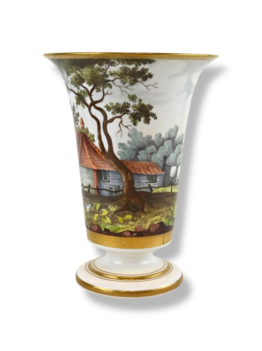 Vase En Porcelaine Peinte Avec Scène Bucolique - Angleterre 19ème Siècle-photo-3